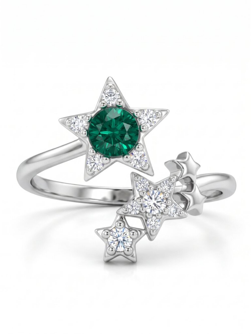 Emerald Green Star Cluster Ring with Swarovski Crystals, Celestial Theme